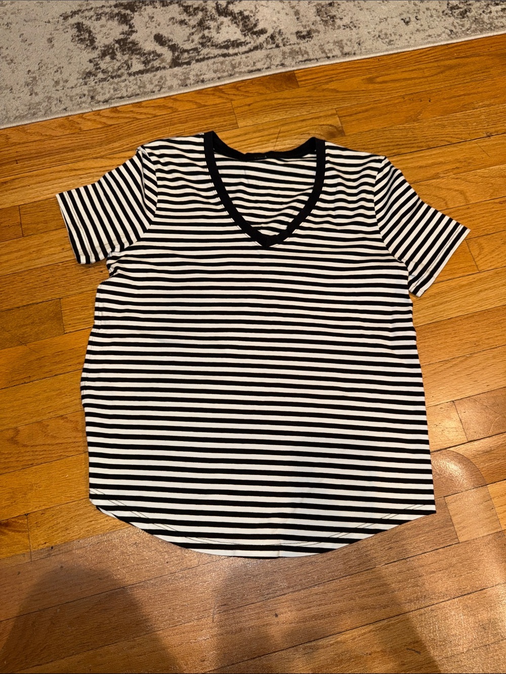 lululemon athletica Black & White Striped V-Neck Tee